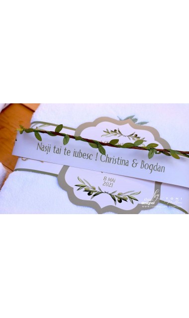 Trusou de botez cu motive frunze maslin Olives 6